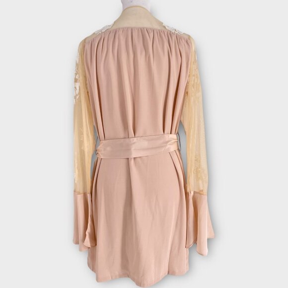 Robed with Love Hildy Robe Pink Floral Embroidered Sheer Illusion Bell Sleeves - Picture 7 of 14